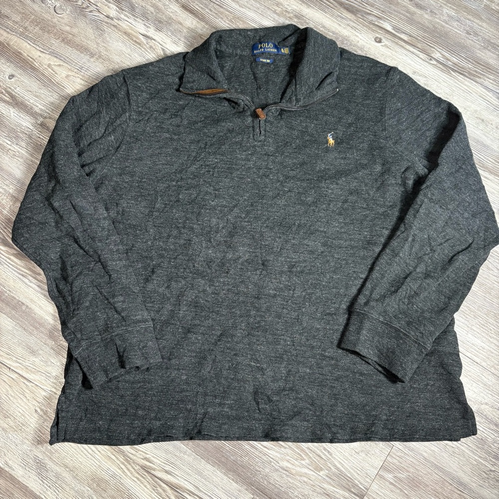 Polo Ralph Lauren Estate Rib Quarter-Zip Pullover Charcoal Gray Cotton Size XL